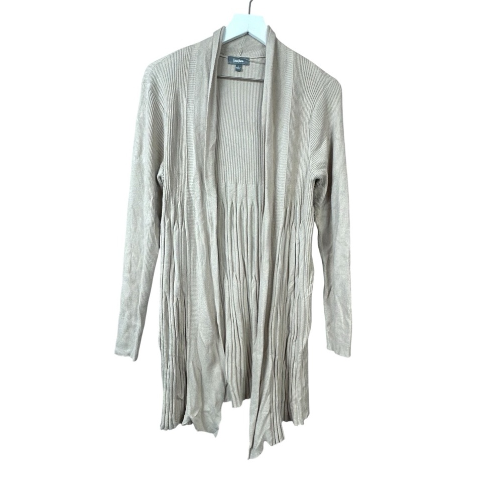 Neiman Marcus Beige Open Front Long Cardigan Sweater Women Sz L